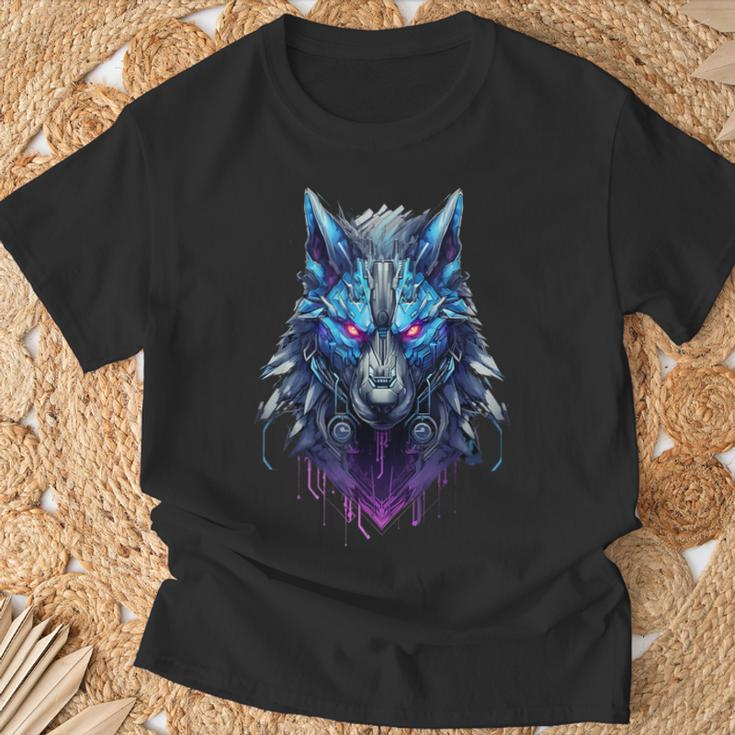Lone Wolf Howl Futuristic Cyberpunk Wolf Head T-Shirt Gifts for Old Men