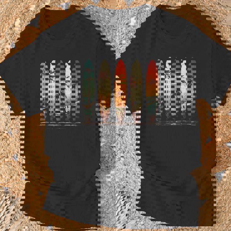 Longboard Surfboards Retro Vintage Style Palms Beach Surfing T-Shirt Gifts for Old Men