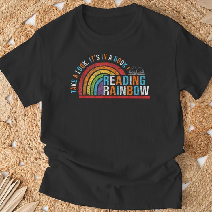 Take A Look A Book Vintage Reading Librarian Rainbow T-Shirt Gifts for Old Men