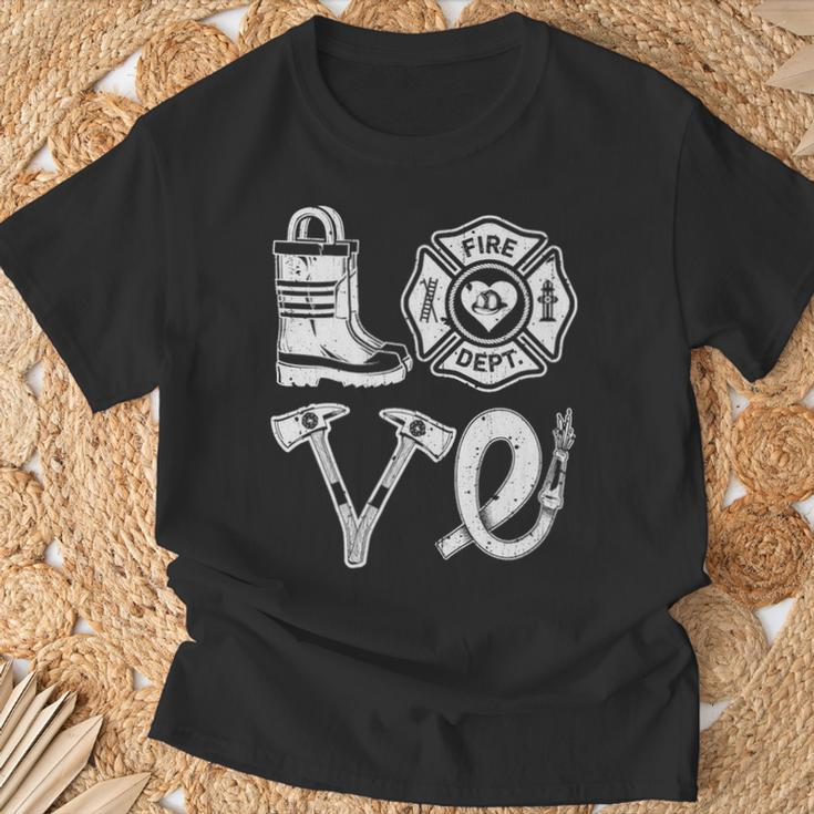 Love Firefighter Support Thin Red Line Firemen T-Shirt Gifts for Old Men