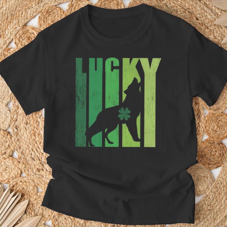 Lucky Wolf Lovers Shamrock Irish St Patricks Day T-Shirt Gifts for Old Men