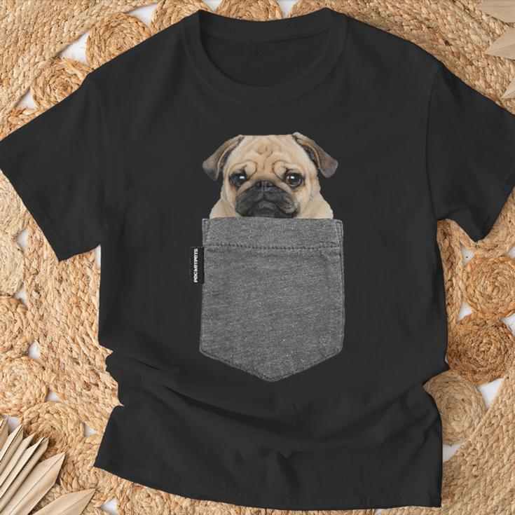 Lustiges Mops-Gesicht Herren T-Shirt mit Brusttaschen-Print, Witziges Hundemotiv Geschenke für alte Männer