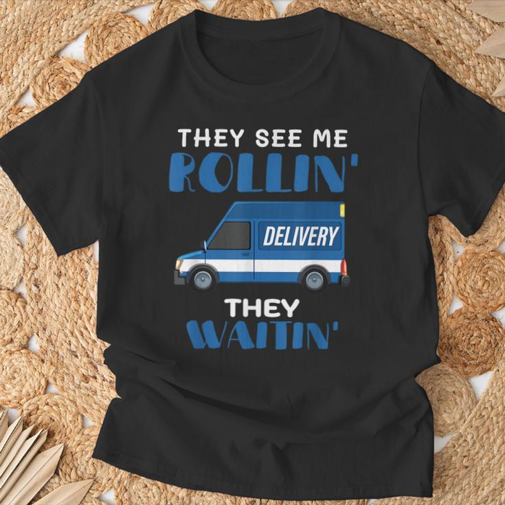 Mail Worker Postman Mailman They See Me Rollin' They Waitin' T-Shirt Gifts for Old Men