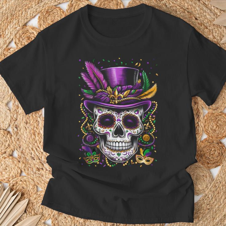 Mardi Gras Skull Top Hat Beads Mask New Orleans Louisiana T-Shirt Gifts for Old Men