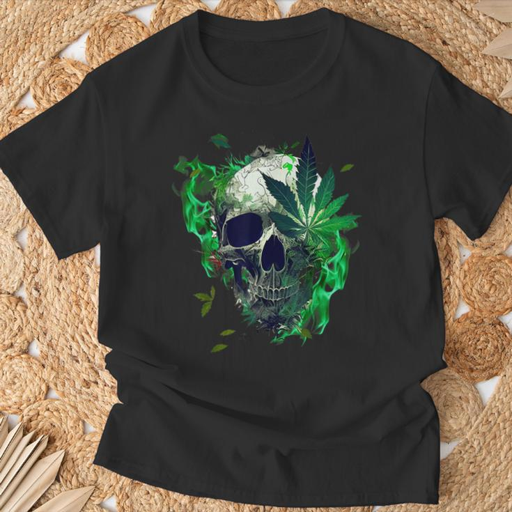 Marijuana Skull Smoke Weed Cannabis 420 Pot Leaf Sugar Skull T-Shirt Gifts for Old Men