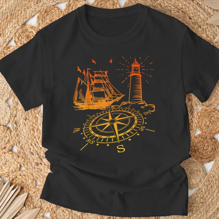 Maritim Leuchtturm Kompass Segelschiff Norden T-Shirt Geschenke für alte Männer