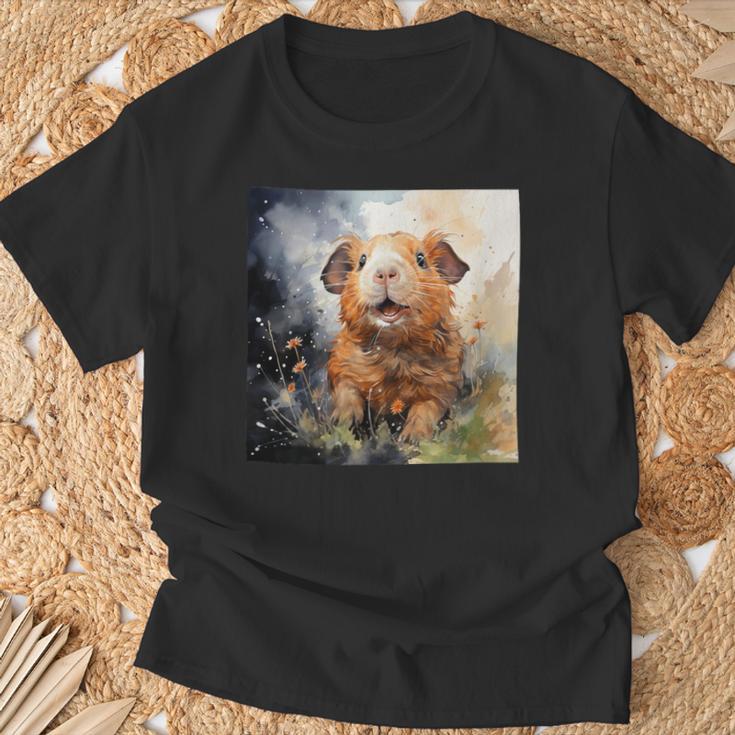 Meerschweinchen Blumen Aquarell Illustration Grafik T-Shirt Geschenke für alte Männer