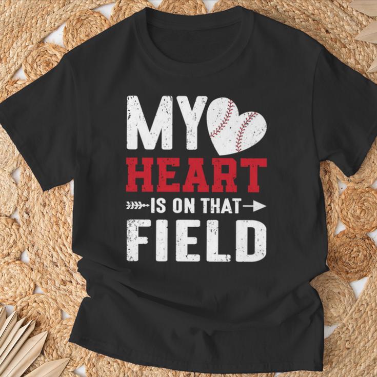 Mein Herz Ist Auf Dem Feld Baseball Papa T-Shirt Geschenke für alte Männer