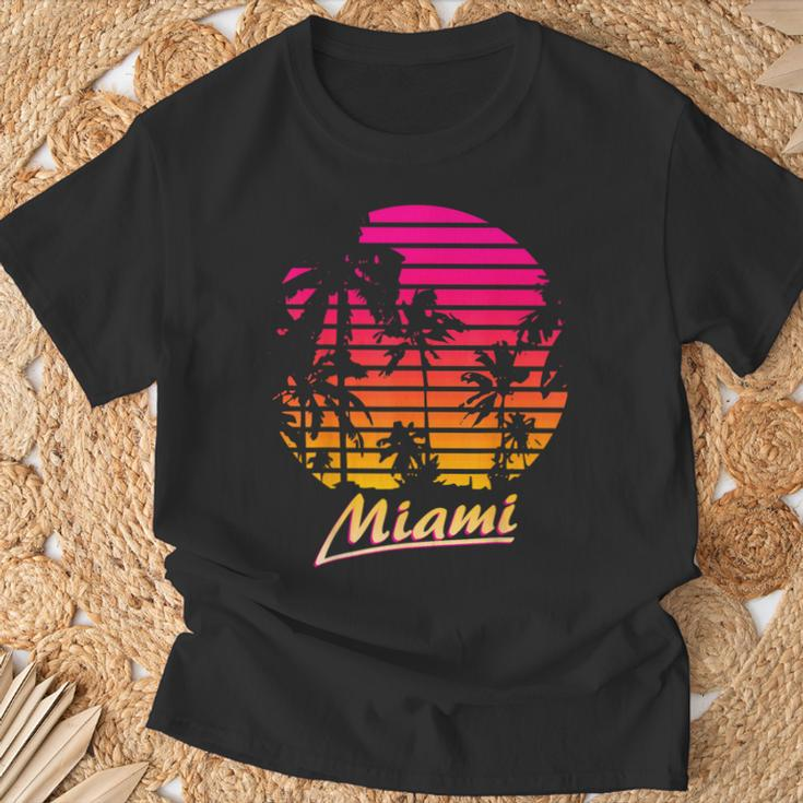 Miami 80S Summer Beach Palm Sunset T-Shirt Geschenke für alte Männer