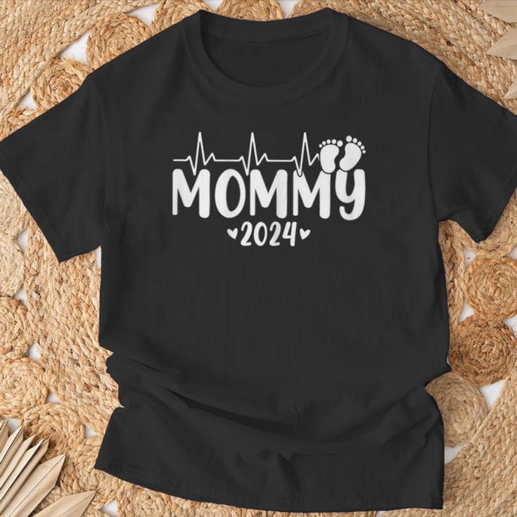 Mommy 2024 Heartbeat 1St Time Pregnancy Announcement Mom T-Shirt Gifts for Old Men