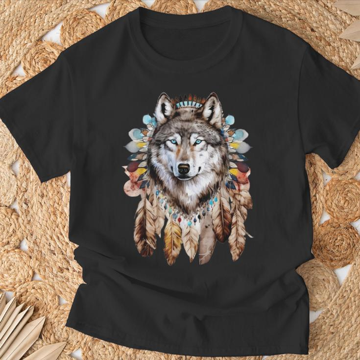 Native American Headpiece Native American Indian Wolf T-Shirt Gifts for Old Men