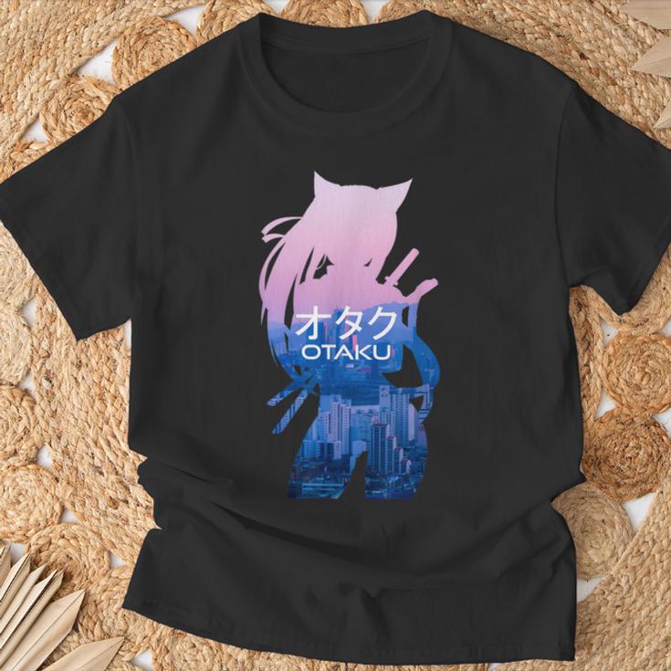 Neko Ninja Silhouette Otaku Japanese Script T-Shirt Geschenke für alte Männer