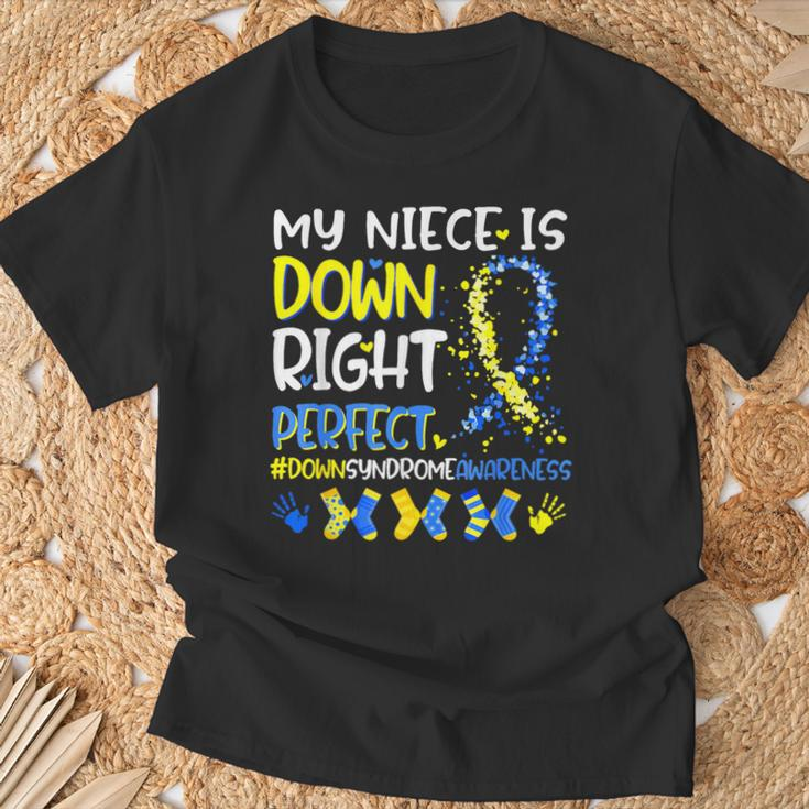 My Niece Is Down Right Perfect T21 Down Syndrome Family T-Shirt Gifts for Old Men