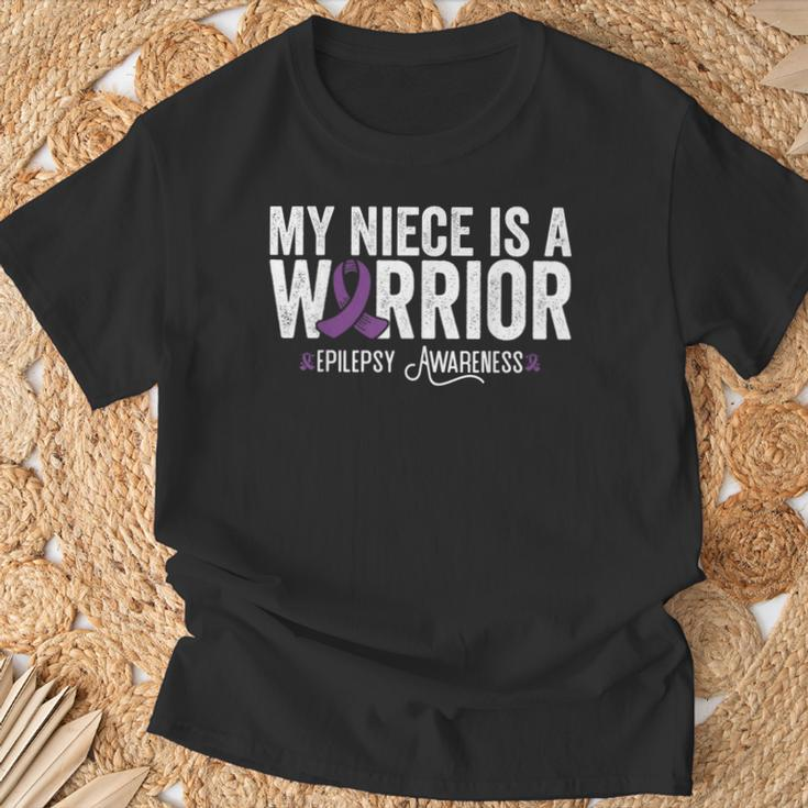 My Niece Is A Warrior Epilepsy Awareness Purple Ribbon T-Shirt Gifts for Old Men