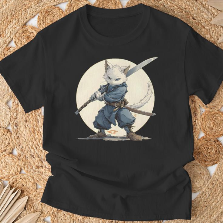 Ninja Katze Mit Großem Schwert T-Shirt Geschenke für alte Männer