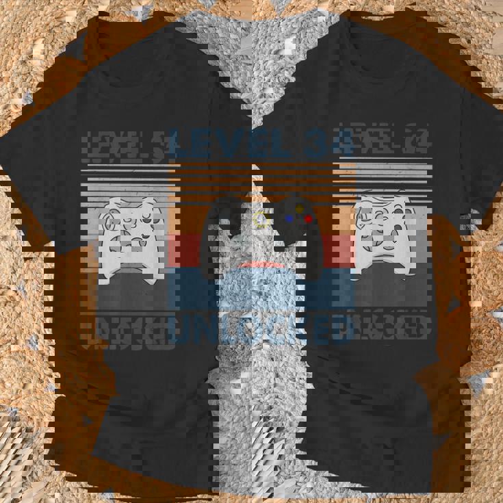 Nivel 34 Desbloqueado – Retrointage 34 Cumpleaños Gamer Gaming Camiseta unisex Regalos para ancianos