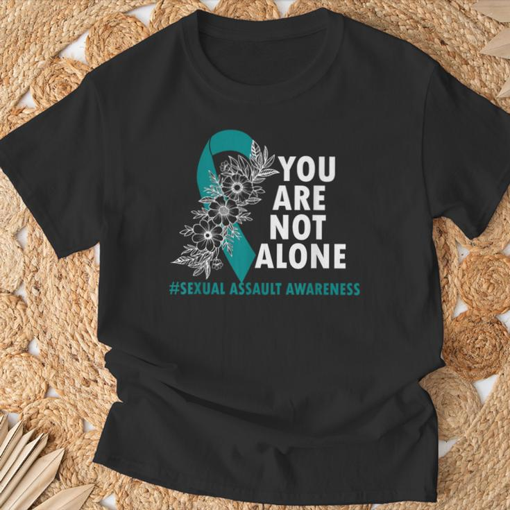 You Are Not Alone Sexual Assault Awareness Month Teal Ribbon T-Shirt Gifts for Old Men
