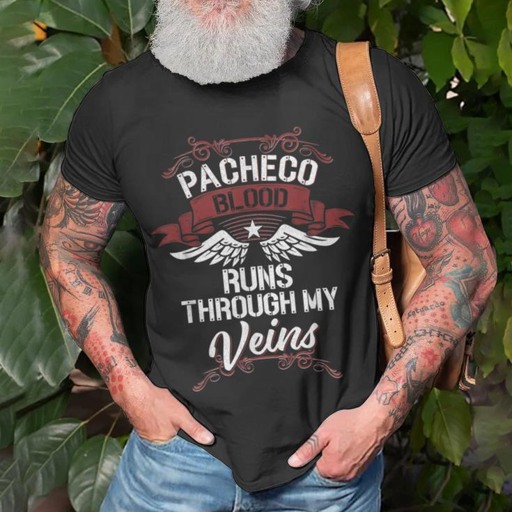 Pacheco Blood Runs Through My Veins Last Name Family T-Shirt Gifts for Old Men