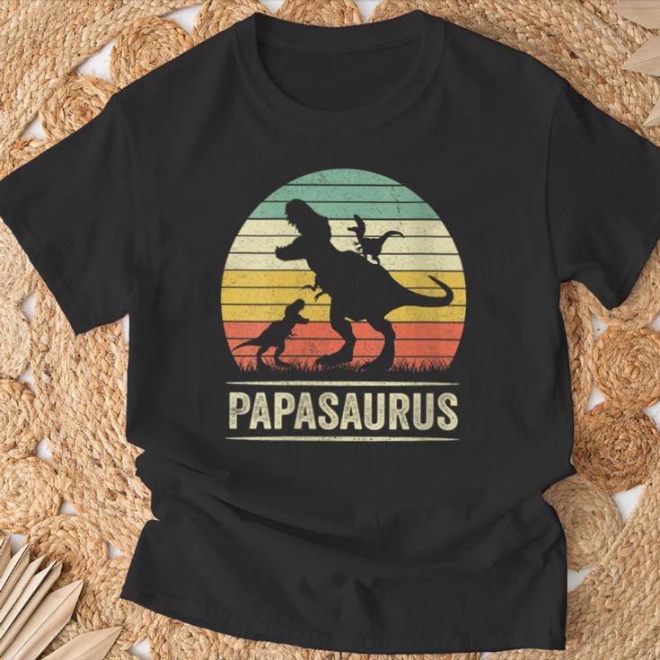 Papasaurus Dinosaur Papa Tyrannosaurus Dino Twin Pack Mit-Ausschnitt T-Shirt Geschenke für alte Männer