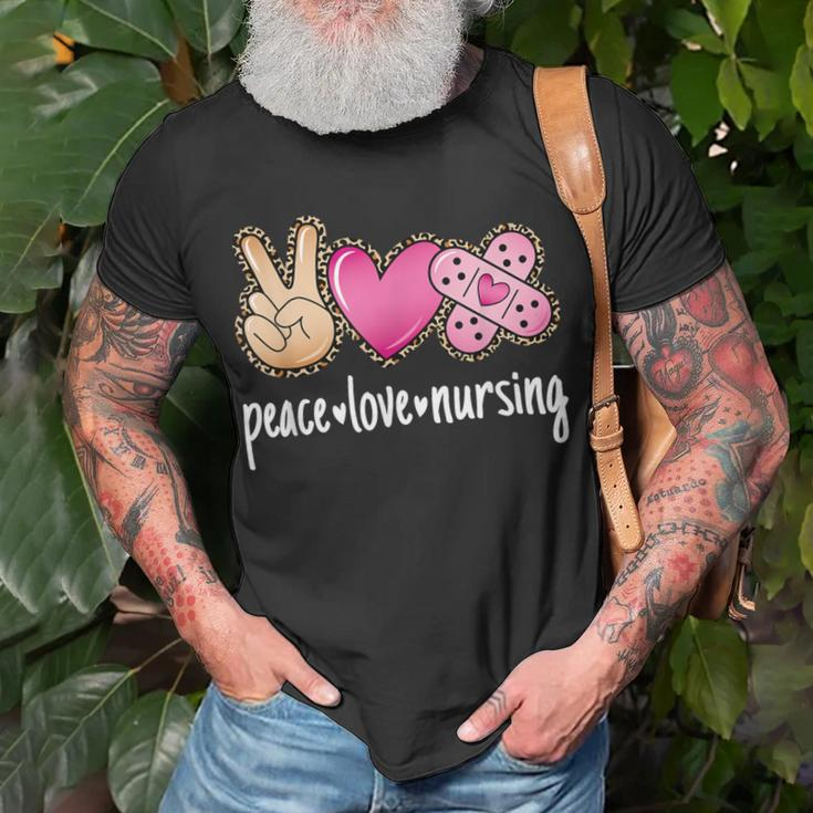 Peace Love Nursing Leopard Print Cute Nurse T-Shirt Gifts for Old Men