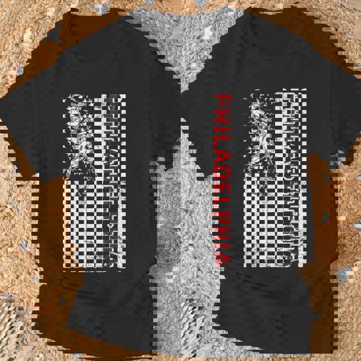 Philadelphia Baseball American Flag Vintage Baseball Fans T-Shirt Gifts for Old Men