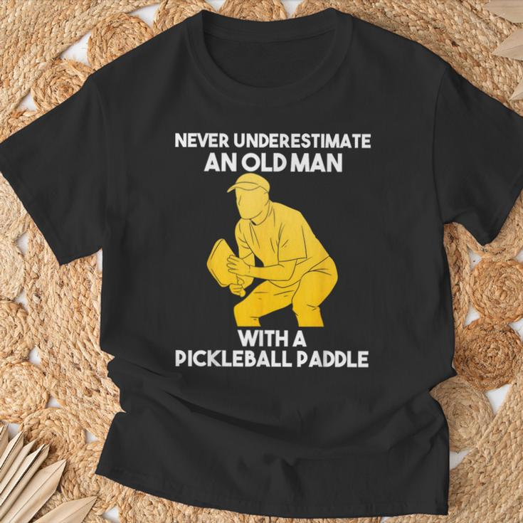 Pickleball Never Underestimate Old Man Grandpa Grandfather T-Shirt Gifts for Old Men