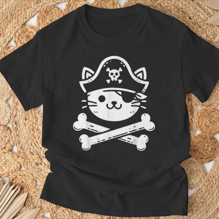 Pirate Cat Crossbones Cat Lover Cats Kitten Owner T-Shirt Gifts for Old Men