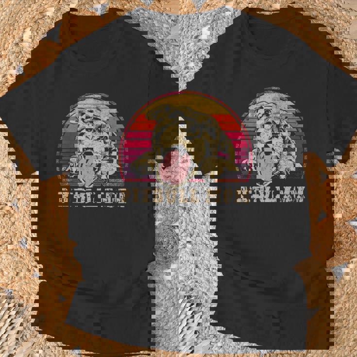 Pitbull Mom Vintage Smiling Pitbull Sunset Pbt T-Shirt Gifts for Old Men