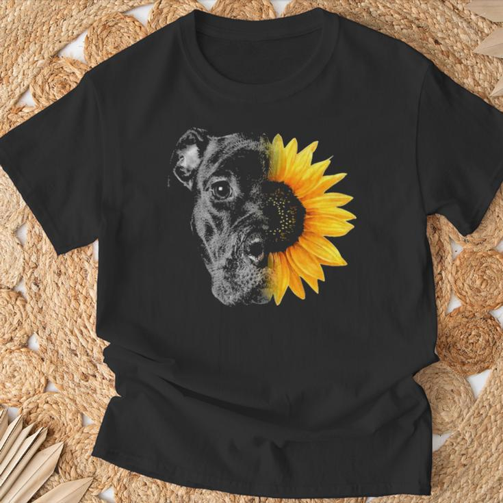 My Pitbull Is A Sunflower She's A Sunshine Hippie Sunflower T-Shirt Gifts for Old Men