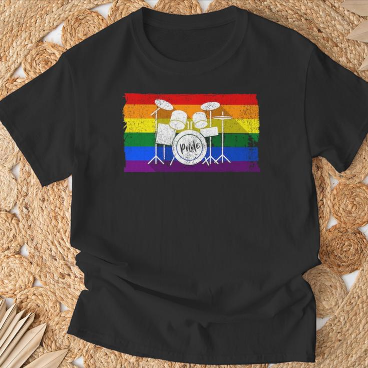 Pride Rainbow Flag Drum Kit Drummer Shadow T-Shirt Gifts for Old Men
