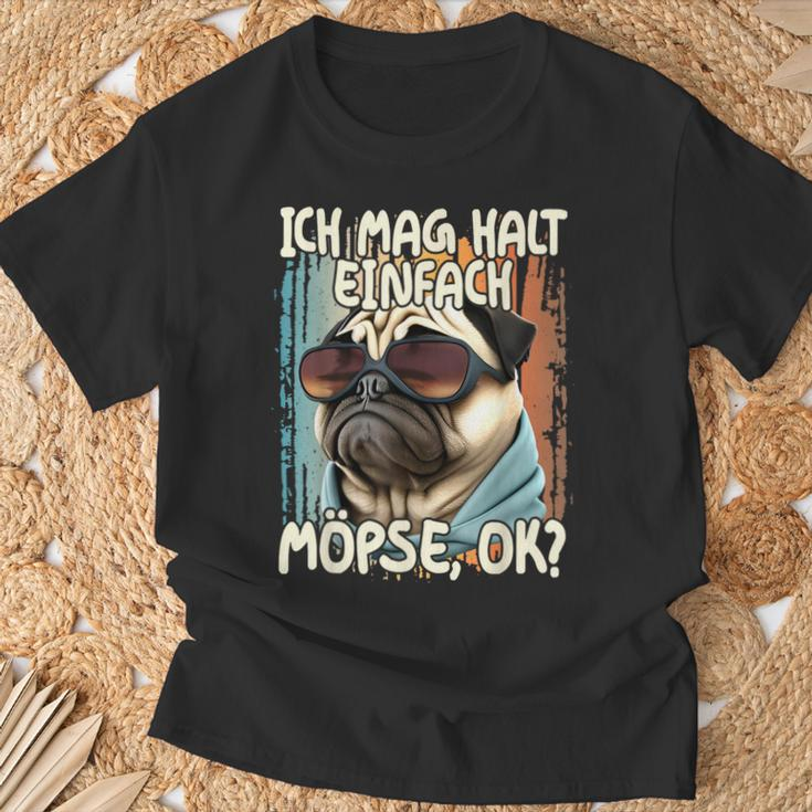 Pug Ich Mag Halt Einfach Möpse Ok German Language Black T-Shirt Geschenke für alte Männer