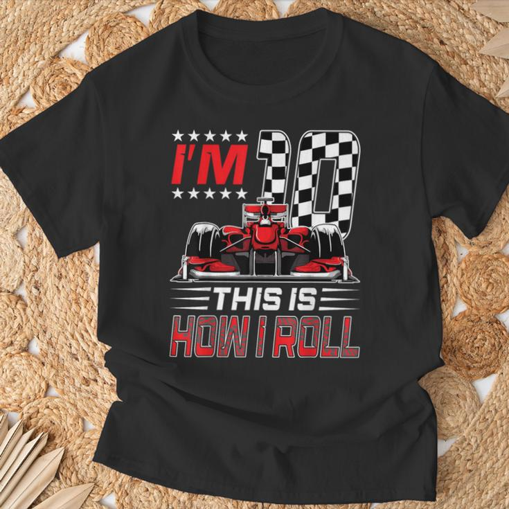 Race Car 10Th Birthday Boy Racing Flag 10 Years Old Pit Crew T-Shirt Gifts for Old Men