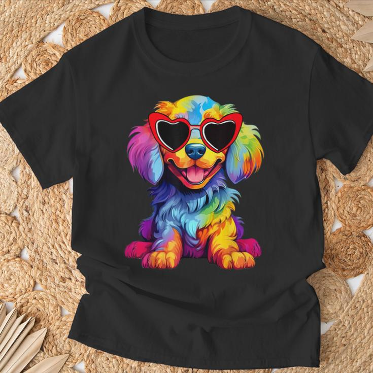 Rainbow Cute Dog Wearing Glasses Heart Puppy Love Dog T-Shirt Gifts for Old Men