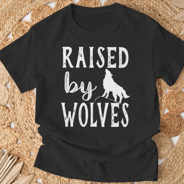 Raised By Wolves Graphic Wolf T-Shirt Gifts for Old Men