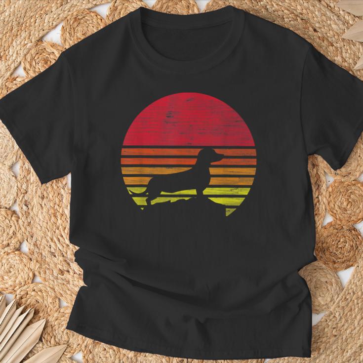 Retro Dachshund Silhouette Black T-Shirt Geschenke für alte Männer