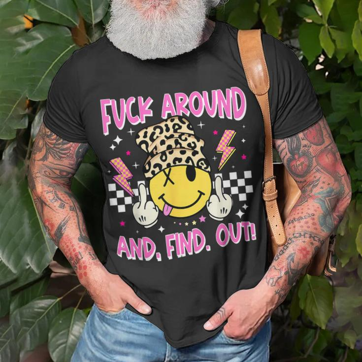 Retro Fuck Around And Find Out Leopard Smile Face Fafo T-Shirt Gifts for Old Men