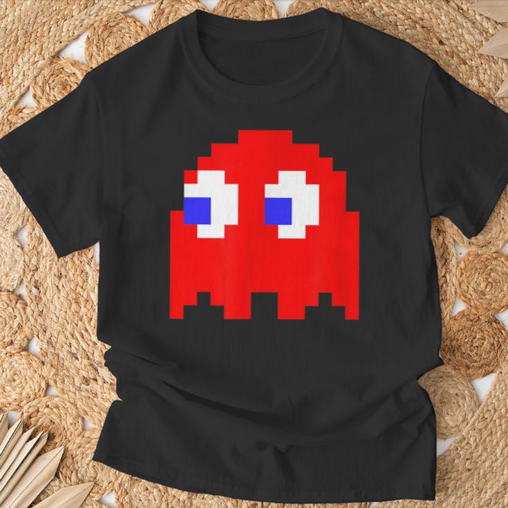 Retro Pixel-Art Geist-T-Shirt in Schwarz, Vintage Design Tee Geschenke für alte Männer