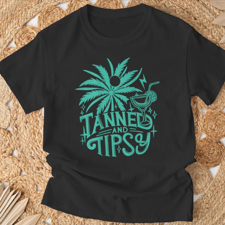 Retro Tanned And Tipsy Beach Summer Vacation On Back T-Shirt Gifts for Old Men