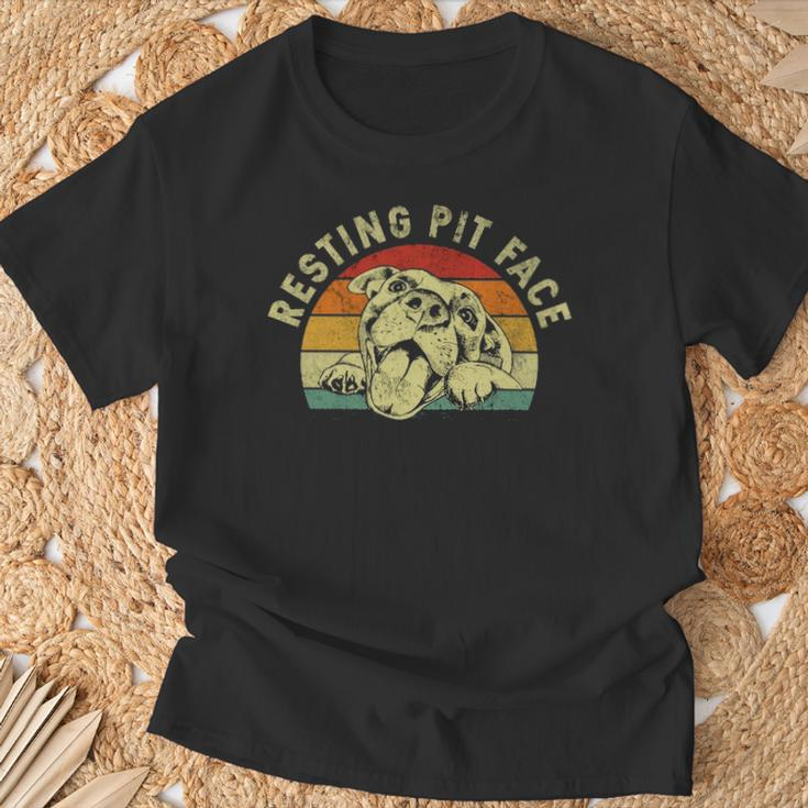 Retro Vintage Resting Pit Face Pitbull Dog Lovers T-Shirt Gifts for Old Men