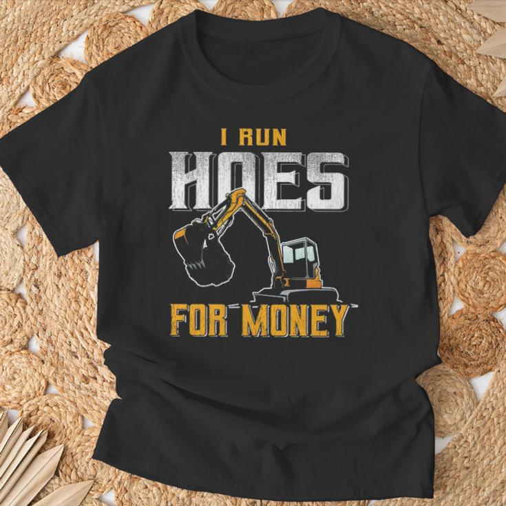 I Ride Hoes For Money Heavy Equipment Operator T-Shirt Gifts for Old Men