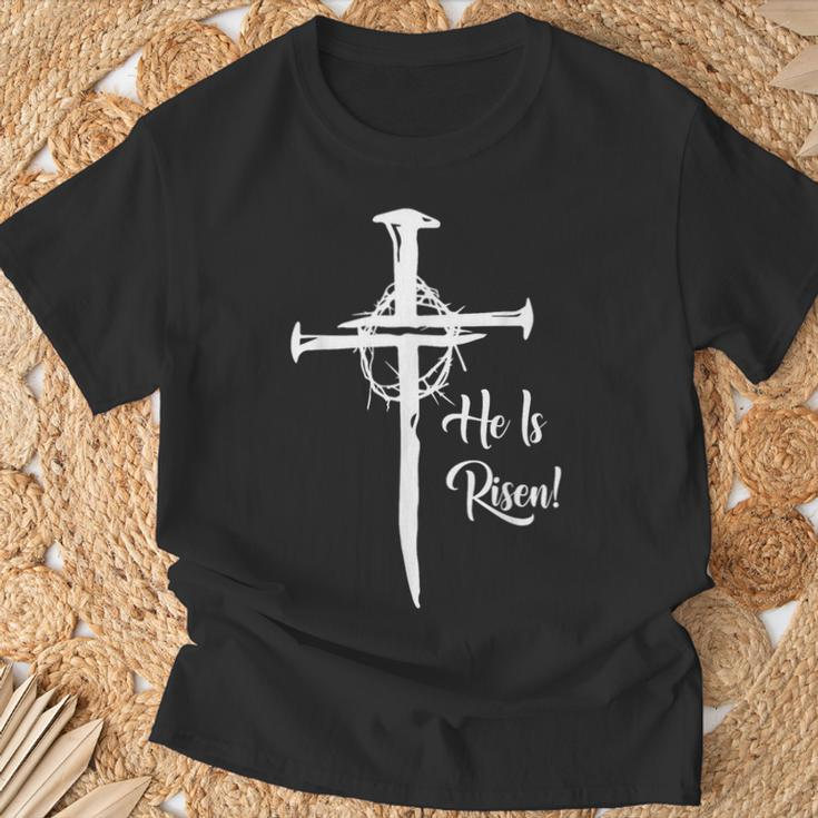 He Is Risen Cross Jesus Religious Easter Day Christians T-Shirt Gifts for Old Men