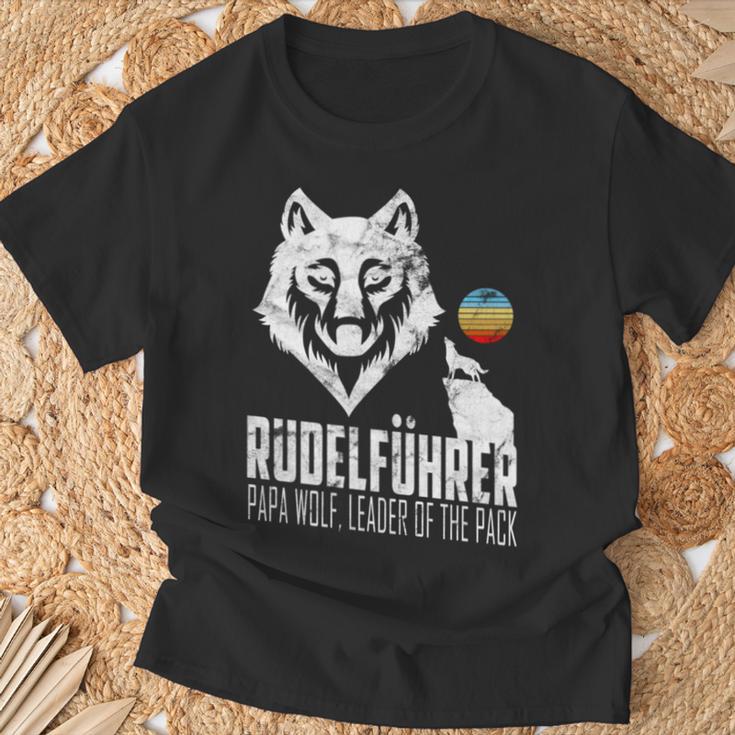 Rudelführer Wolf Head Father's Day Rudel Dadintage Dad Wolf T-Shirt Geschenke für alte Männer