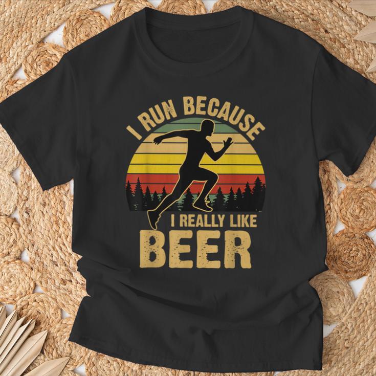 I Run Because I Really Like Beer Vintage Retro T-Shirt Gifts for Old Men