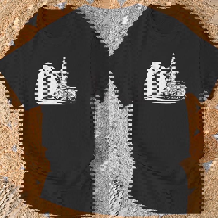 Salut Motard Humour Ombre Chinoise Lapin Main Moto Vintage T-Shirt Cadeaux pour les vieillards