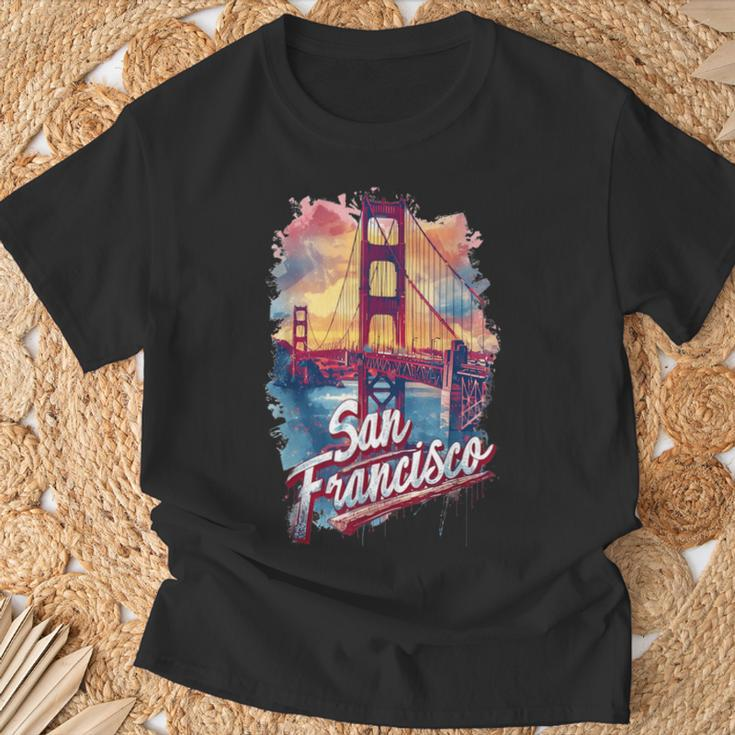 San Francisco Golden Gate Bridge Watercolour Souvenir T-Shirt Geschenke für alte Männer