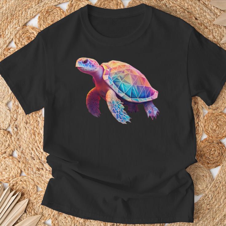 Schildkröte Bunt Polygon Pink Tiermotiv Kunst Geometrisch T-Shirt Geschenke für alte Männer