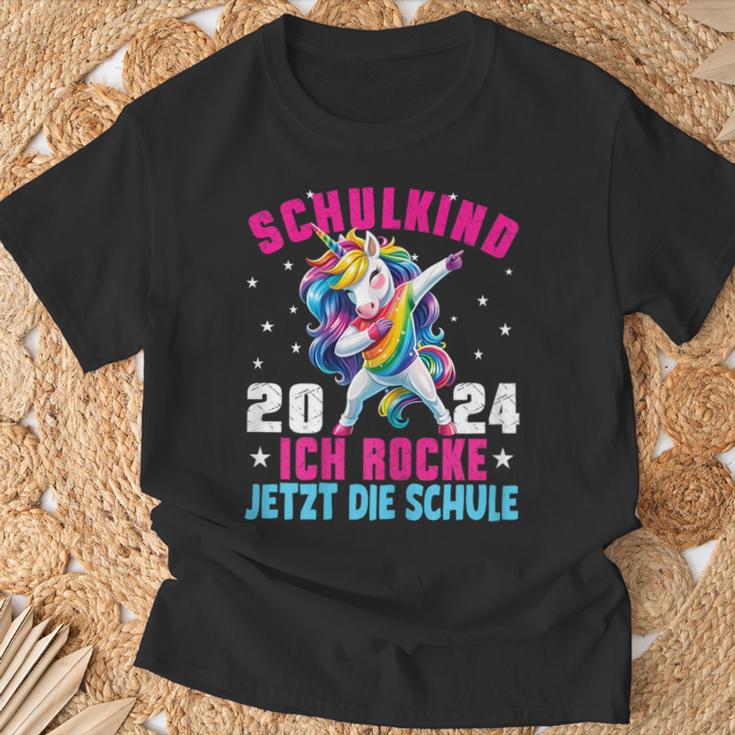 Schulkind 2024 Dabbing Unicorn Ich Rocke Jetzt Die Schule T-Shirt Geschenke für alte Männer