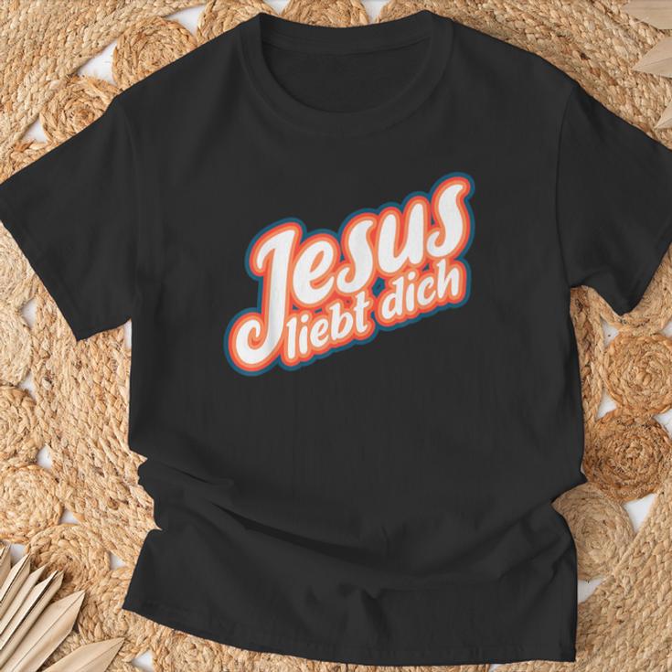 Schwarzes T-Shirt mit 'Jesus liebt dich' Aufdruck, Christliche Mode Geschenke für alte Männer