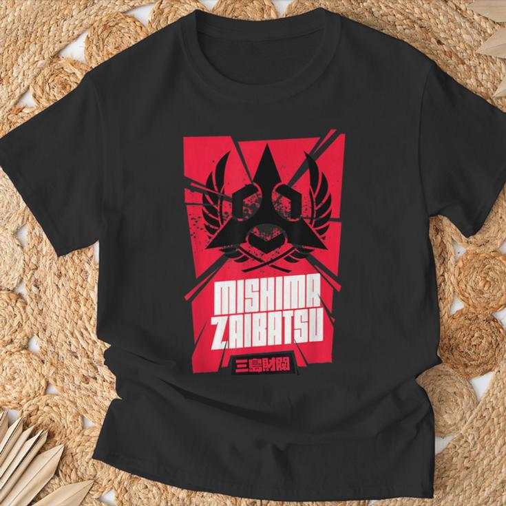 Schwarzes T-Shirt mit Mishima Zaibatsu-Design in Rot, Fanartikel Geschenke für alte Männer