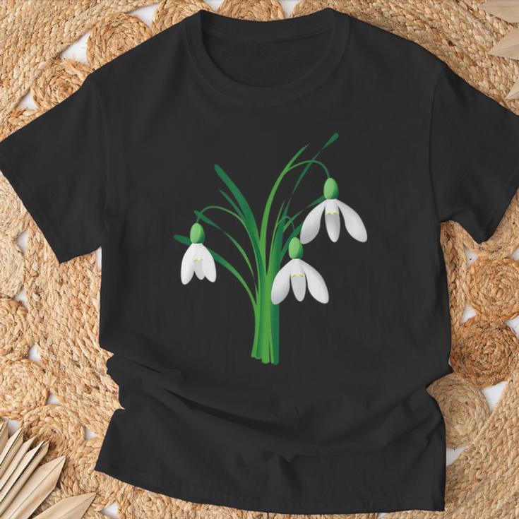 Schwarzes T-Shirt mit Schneeglöckchen-Design, Frühlingsmode Geschenke für alte Männer